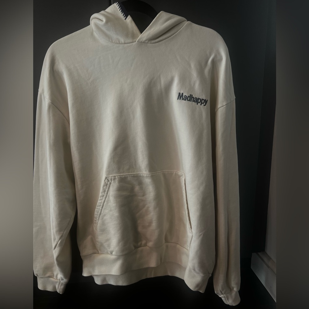 Mad Happy cream and navy hoodie size M